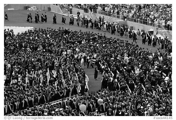 Graduation ceremony. Stanford University, California, USA (black and white)