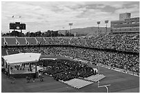 Stanford Stadium during graduation ceremony. Stanford University, California, USA (black and white)