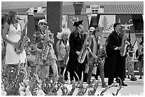 Stanford student band, commencement. Stanford University, California, USA (black and white)