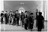 Graduates in academical regalia inside Memorial auditorium. Stanford University, California, USA (black and white)