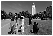 Conversation and picture taking after graduation. Stanford University, California, USA (black and white)