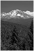 Mount Shasta seen from Castle Crags State Park. California, USA ( black and white)