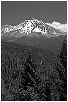 Mount Shasta seen from Castle Crags State Park. California, USA (black and white)