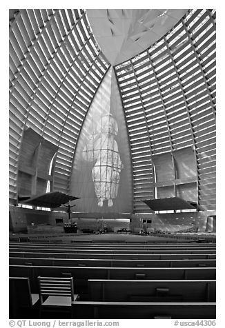 Image of Christ the Light, Oakland Cathedral. Oakland, California, USA (black and white)