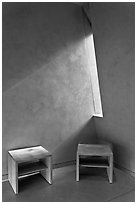 Chairs in modern chapel interior, Oakland Cathedral. Oakland, California, USA ( black and white)