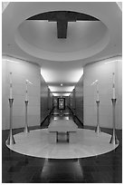 Altar in the crypt, The Cathedral of Christ the Light. Oakland, California, USA (black and white)