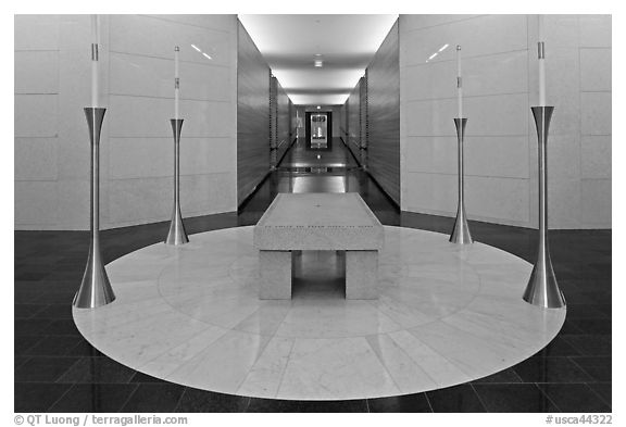 Altar in the mausoleum, Oakland Cathedral. Oakland, California, USA (black and white)