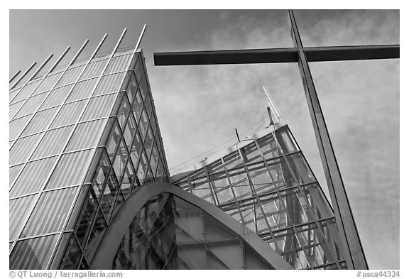 Looking up cross, Christ the Light Cathedral. Oakland, California, USA