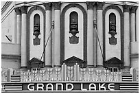 Detail of art deco facade, Grand Lake theater. Oakland, California, USA (black and white)