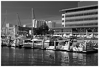 Marina and yachts, Jack London Square. Oakland, California, USA (black and white)