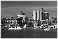 View of Oakland harbor and Jack London Square. Oakland, California, USA (black and white)