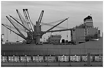 Freight Vessel with cranes. Alameda, California, USA ( black and white)