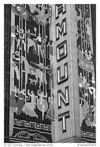 Detail of art deco mosaic, Paramount Theater. Oakland, California, USA (black and white)