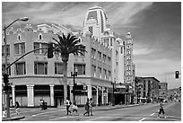 Downtown street with Oakland Fox Theater. Oakland, California, USA (black and white)