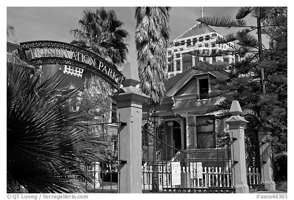 Gate, Preservation Park. Oakland, California, USA (black and white)