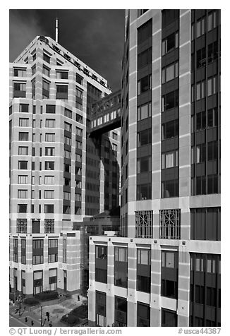 Twin Federal towers. Oakland, California, USA (black and white)