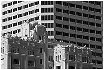 Historic and modern high rise buildings. Oakland, California, USA ( black and white)