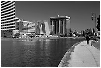 Path around Lake Merritt. Oakland, California, USA ( black and white)