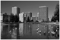 Lake Merritt, first US wildlife refuge, designated in 1870. Oakland, California, USA (black and white)