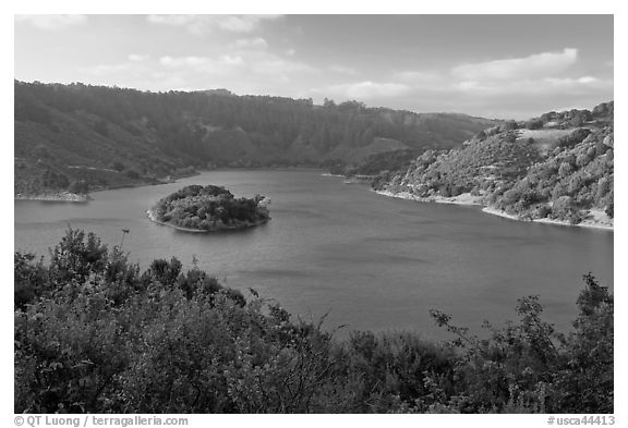 Lake Chabot reservoir, late afternoon. Oakland, California, USA (black and white)