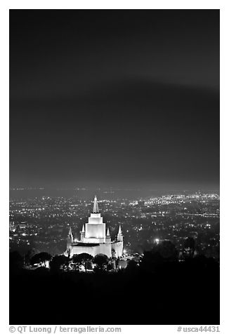 Oakland california temple and SF Bay by night. Oakland, California, USA