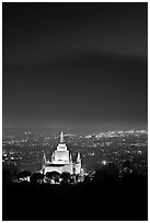 Oakland california temple and SF Bay by night. Oakland, California, USA (black and white)