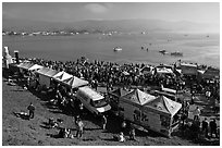 Pilar point during maverics surfing contest. Half Moon Bay, California, USA ( black and white)