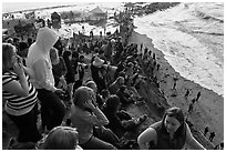 View from the bluff during mavericks contest. Half Moon Bay, California, USA ( black and white)