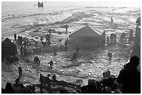 Tidal wave washing booth during mavericks contest. Half Moon Bay, California, USA ( black and white)