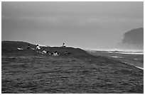 Surfers waiting for wave at Mavericks. Half Moon Bay, California, USA (black and white)