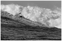 Surfer in Maverick wave. Half Moon Bay, California, USA (black and white)