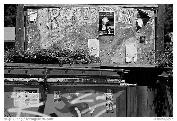 Billboard with Peoples Park name. Berkeley, California, USA