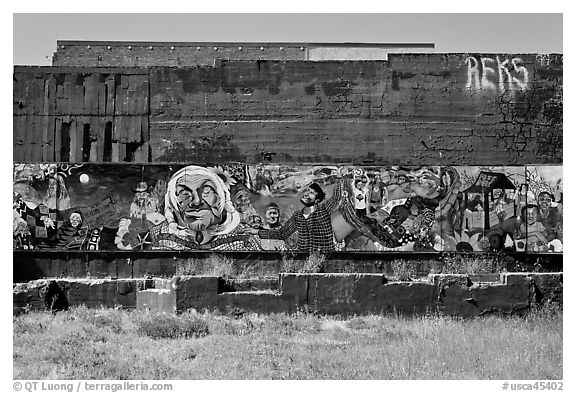 Political mural art. Berkeley, California, USA (black and white)