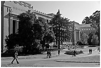 Students walking in front of Life Sciences building. Berkeley, California, USA (black and white)