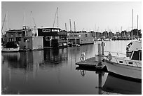 Houseboats in Berkeley Marina, sunset. Berkeley, California, USA (black and white)