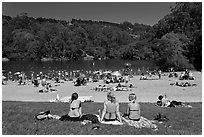 Sunbathing, Lake Anza, Tilden Regional Park. Berkeley, California, USA (black and white)