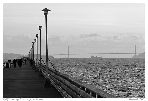 Berkeley Pier and Golden Gate Bridge at sunset. Berkeley, California, USA