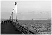 Berkeley Pier and Golden Gate Bridge at sunset. Berkeley, California, USA (black and white)