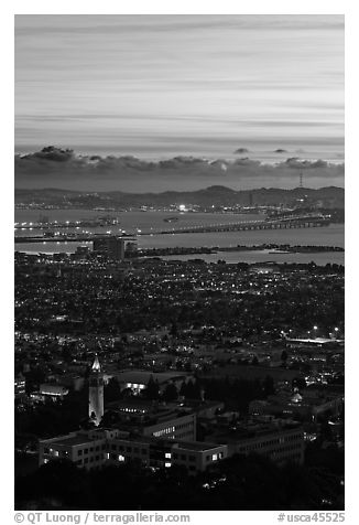 University of California and San Francisco Bay at sunset. Berkeley, California, USA (black and white)