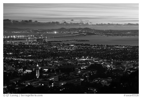 University and city at sunset. Berkeley, California, USA (black and white)