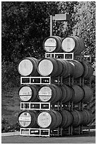 Barels of wine stacked outside, Artesa Winery. Napa Valley, California, USA ( black and white)