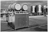 Wine processing equipment, Artesa Winery. Napa Valley, California, USA (black and white)