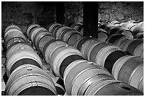 Wine casks in storage. Napa Valley, California, USA ( black and white)