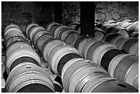 Wine casks in storage. Napa Valley, California, USA (black and white)