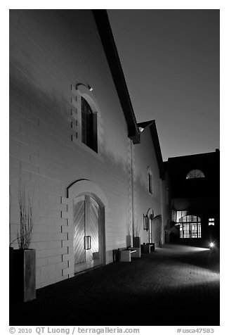 Winery at night, Hess Collection. Napa Valley, California, USA (black and white)