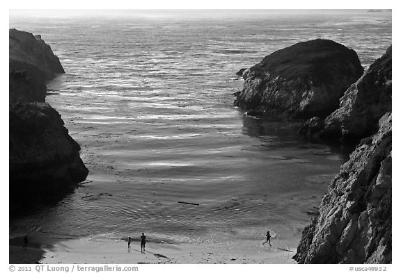 China Cove with people from above. Point Lobos State Preserve, California, USA (black and white)