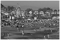 Popular beach in summer. Santa Cruz, California, USA (black and white)