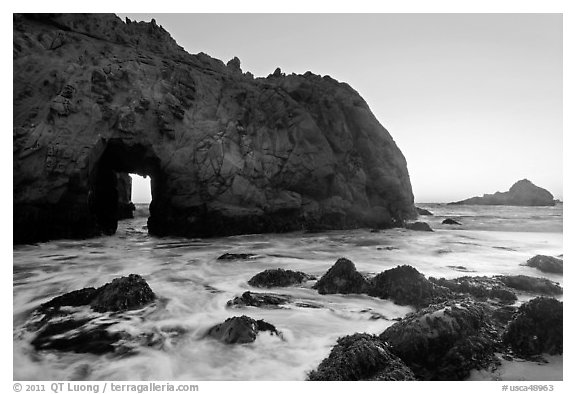 Pfeiffer Beach arch at sunset. Big Sur, California, USA (black and white)