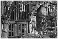 Old wooden houses used as art galleries. Carmel-by-the-Sea, California, USA ( black and white)