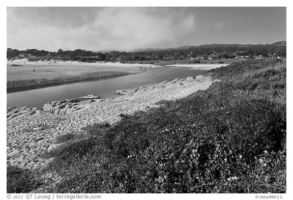 Carmel River and beach. Carmel-by-the-Sea, California, USA (black and white)